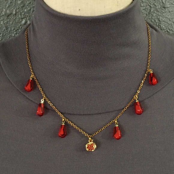 Persephone Greek Roman Goddess Pomegranate and Seeds Handmade Gold Red Necklace - Picture 7 of 15